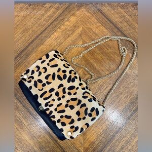 Street Level Black/Leopard Print Crossbody Bag with Chain Strap